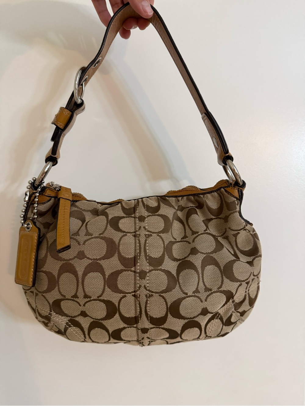 Coach Jacquard Hobo/Soho Signature Canvas Small Shoulder Bag in Khaki/Brass
